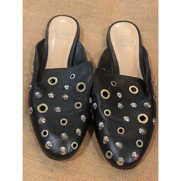 Gianni Bini black leather studded grommet mules slides 7M - Picture 5 of 6